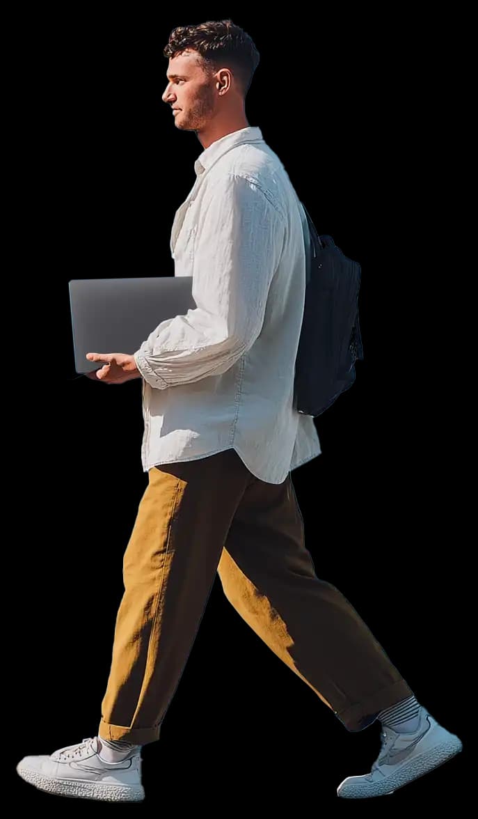 Digitaler Nomade mit Laptop – optimal abgesichert mit grenzenlos sicher
